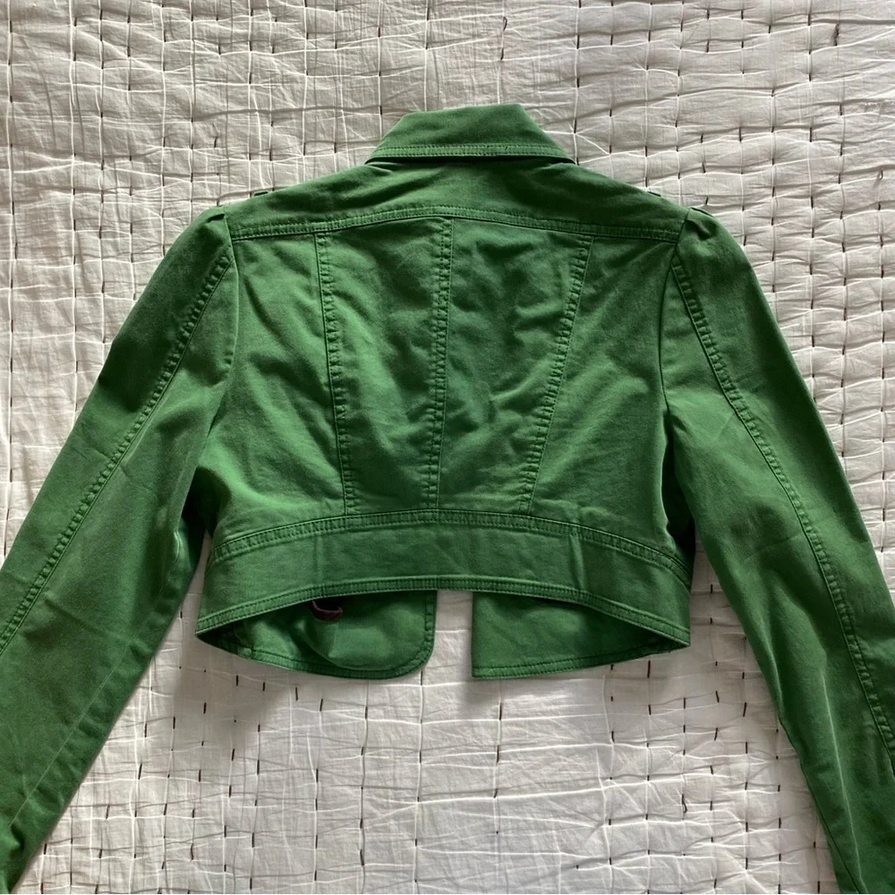 London Jean Chino Stretch Green Cropped Jean Jacket Size S - Picture 9 of 9